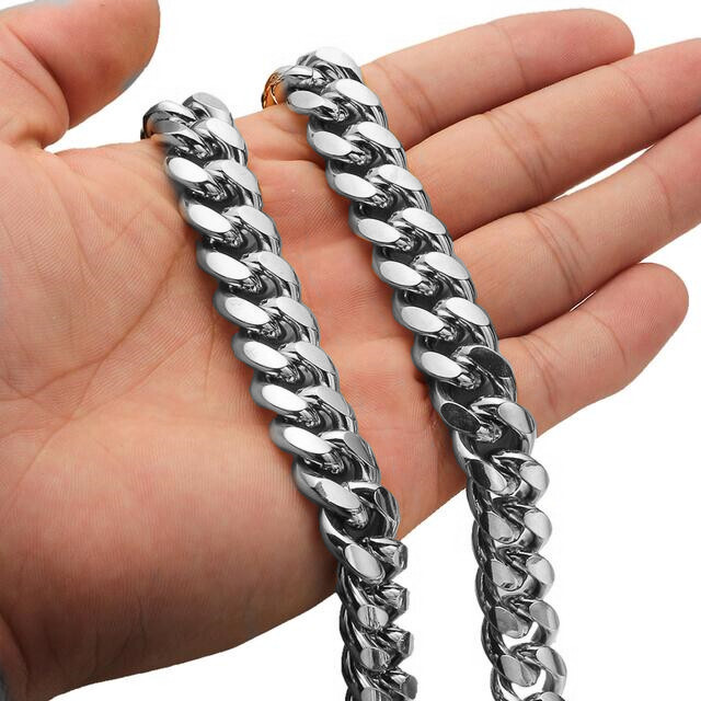 Women Men Silver Tone Stainless Steel Curb Cuban Link Chain Necklace 16-40inch