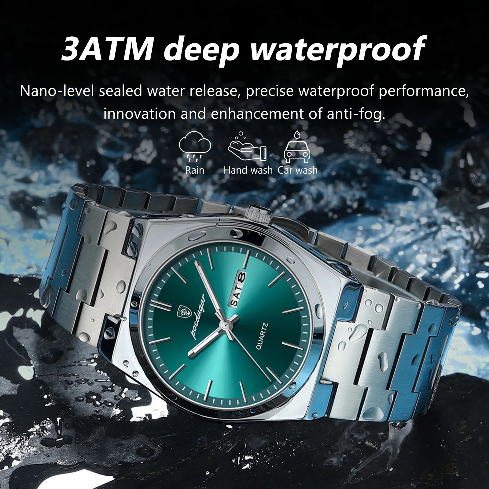 POEDAGAR Luxury Men’s Watches Waterproof Luminous Date Week Men Watch Stainless