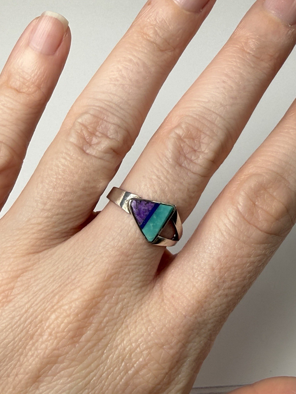 J Henry Navajo Sterling Silver Sugilite Lapis Turquoise Inlay Ring Sz 6.25