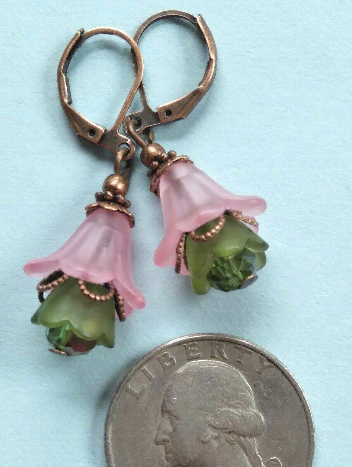 BLUE WHITE or PINK GREEN ACRYLIC flowers Crystal COPPER handcrafted U choose XX