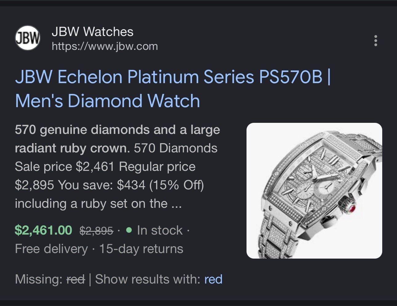 JBW Echelon platinum series PS570B Men’s Diamond Watch
