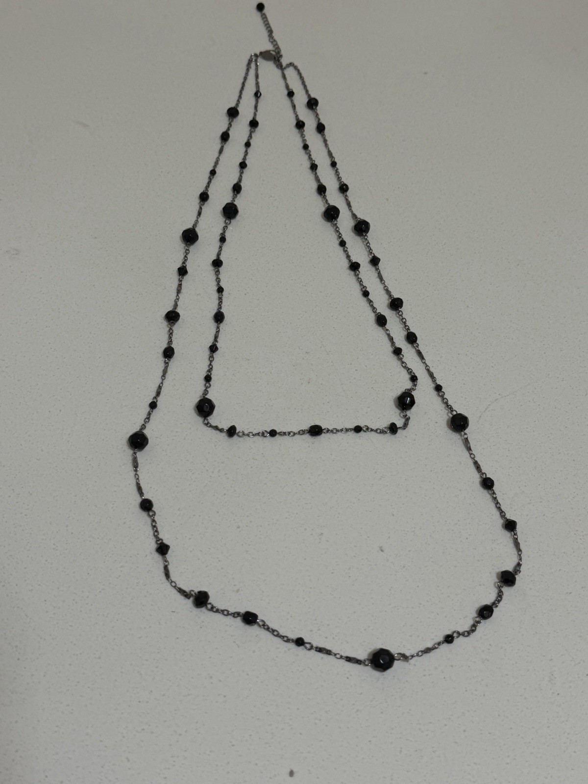 Ann Taylor Black Layered Beaded Multi-Strand Cable Chain Necklace Signed