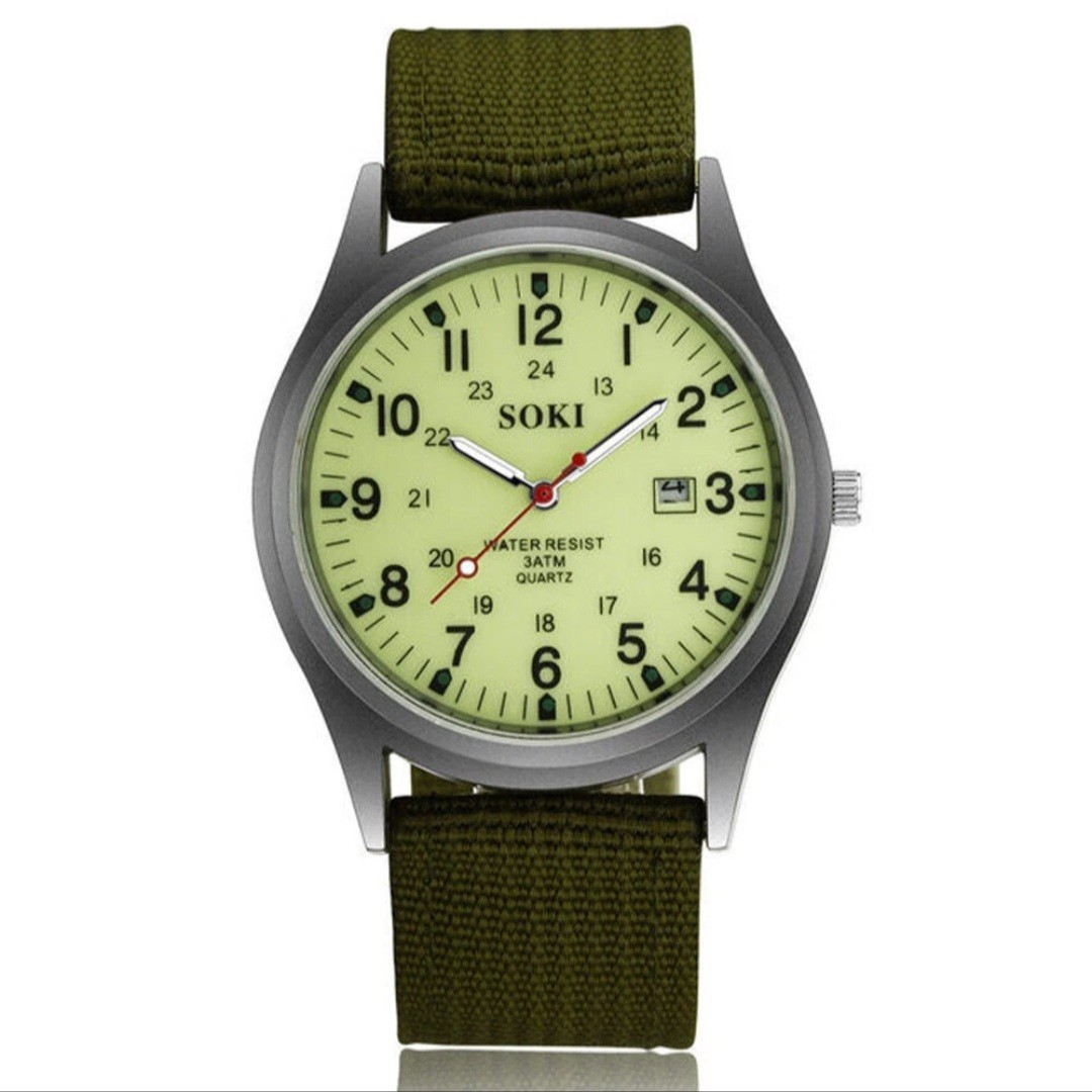 Men’s Military Army Luminous 24 Hours Dial Nylon Strap Date Quartz Wrist Watch