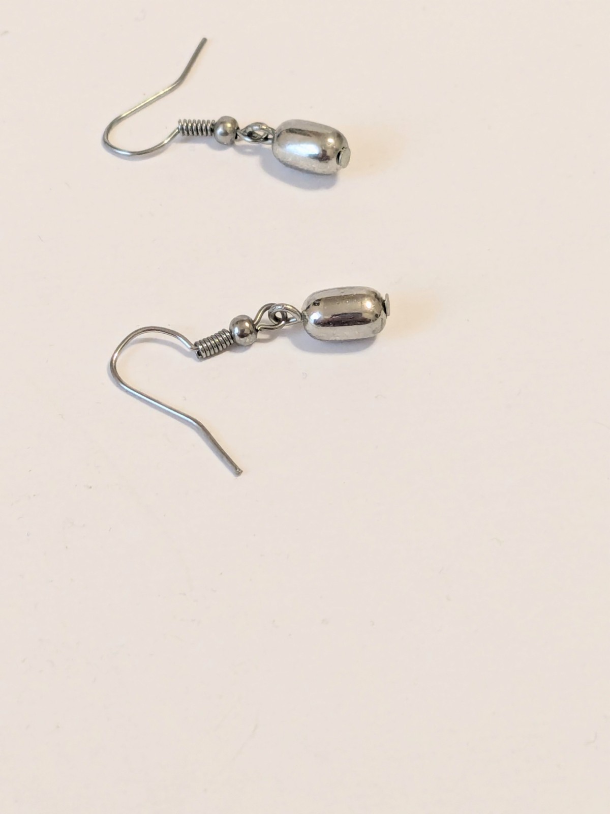 Silver Tone Hook Dangle Earrings With Metal Beads. 1″. Minimalist.