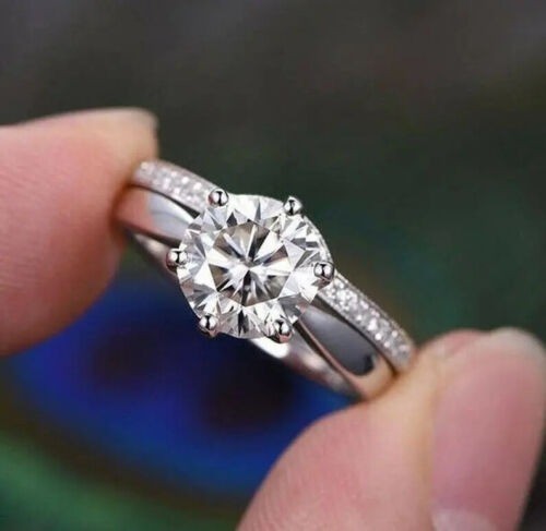 Round Cut 1.60 Ct Diamond Lab-Created Engagement Ring Set 925 Sterling Silver