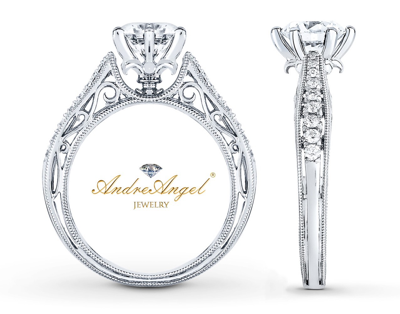 Solid Silver 925 Wedding Engagement Ring Round Cut Cubic Zirconia Stones 5A+