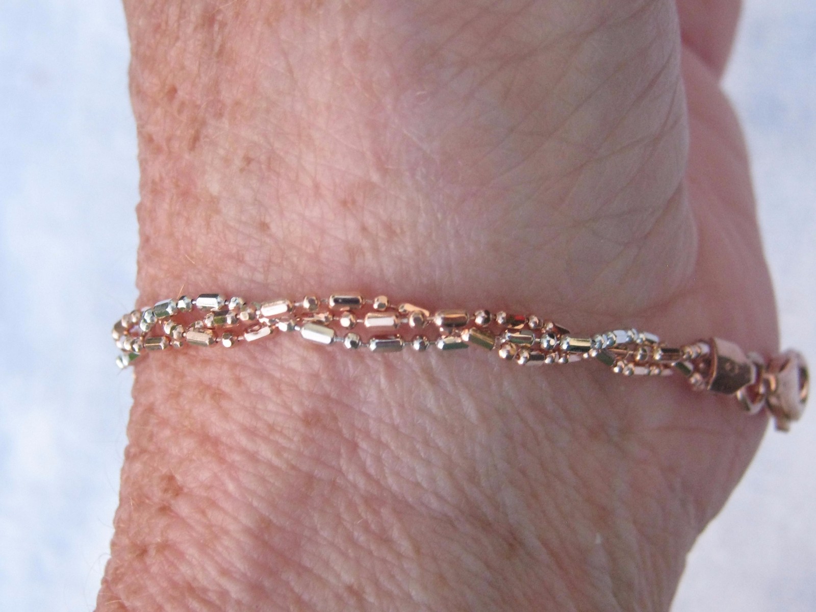 Italy Sterling Silver .925 & 14k Rose Gold Plated Bracelet 9″, Adjustable Extend