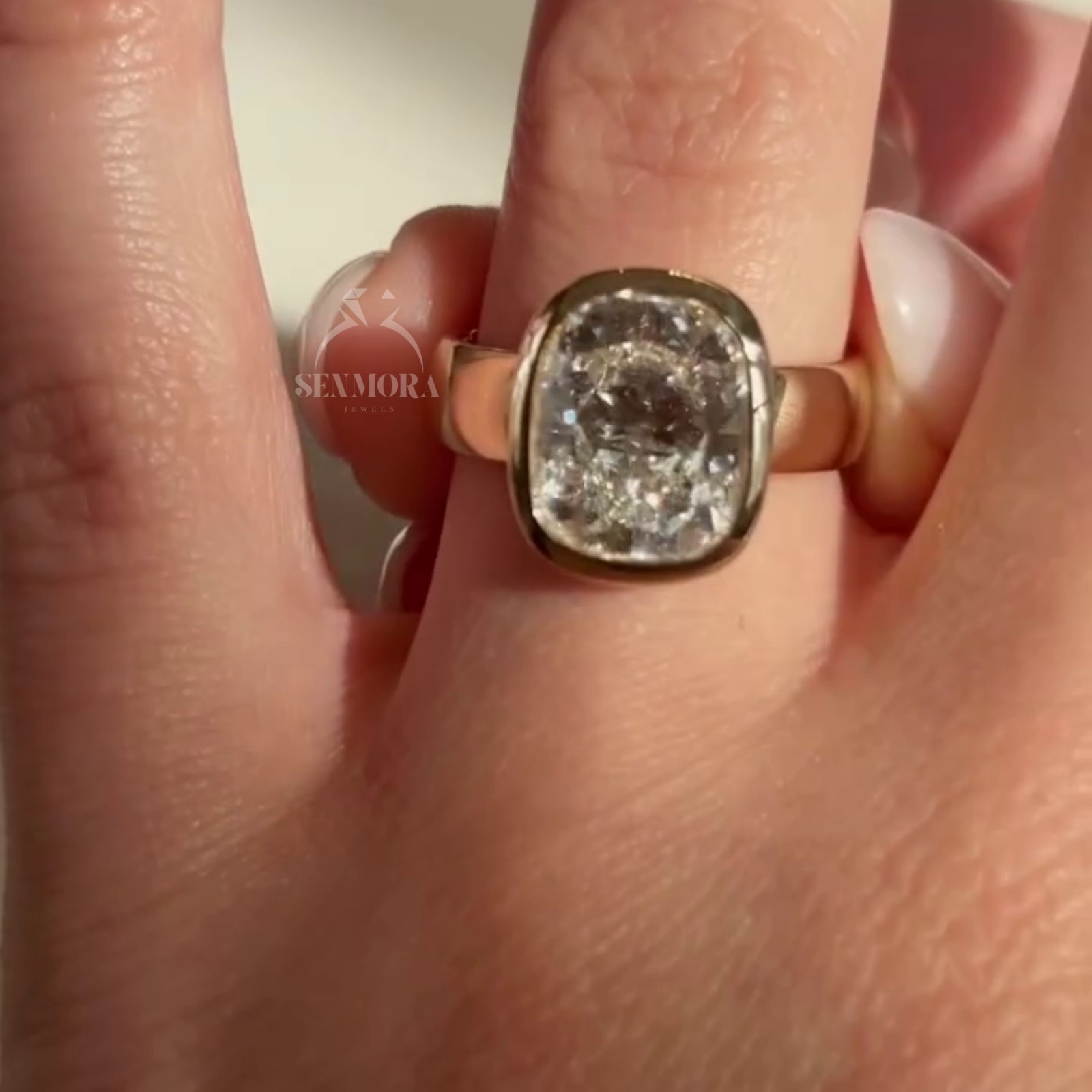 4 CT Elongated Cushion Cut Moissanite Wide Band Chunky 14 Yellow gold plated