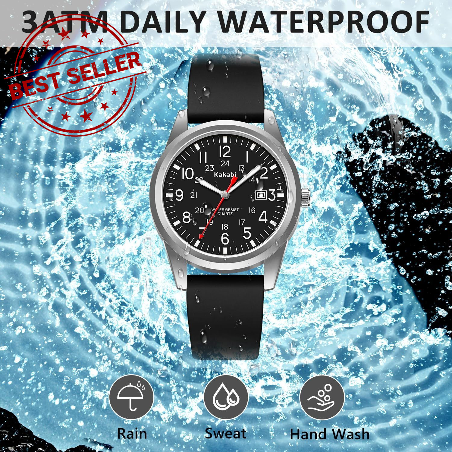 Kakabi Men’s Easy to Read Watch, Unisex Military Sport Analog 011-SilverBlack