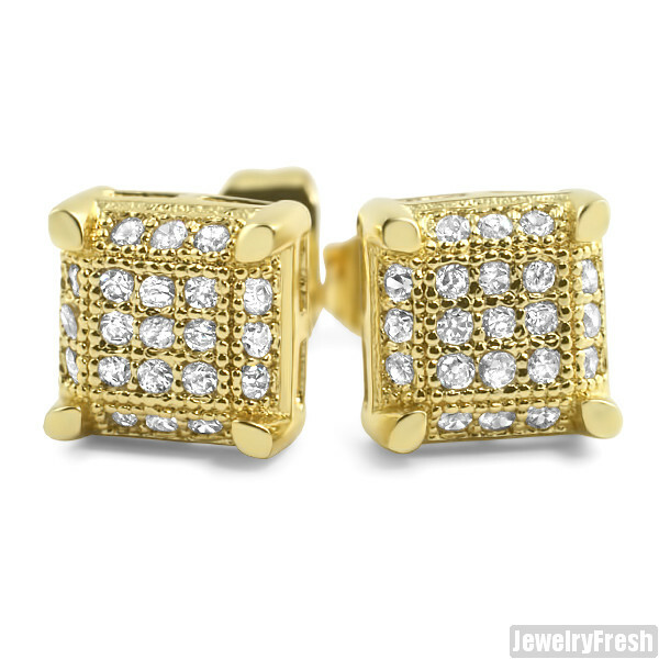 Small Cube CZ Micro Pave Stud Earrings 18k Gold Finish