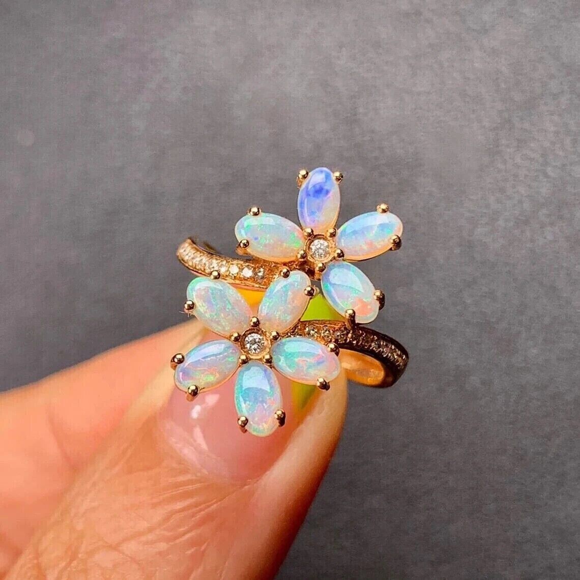 3Ct Oval Cut Simulated Fire Opal Women’s Flower Ring 14k Rose Gold Plated Silver