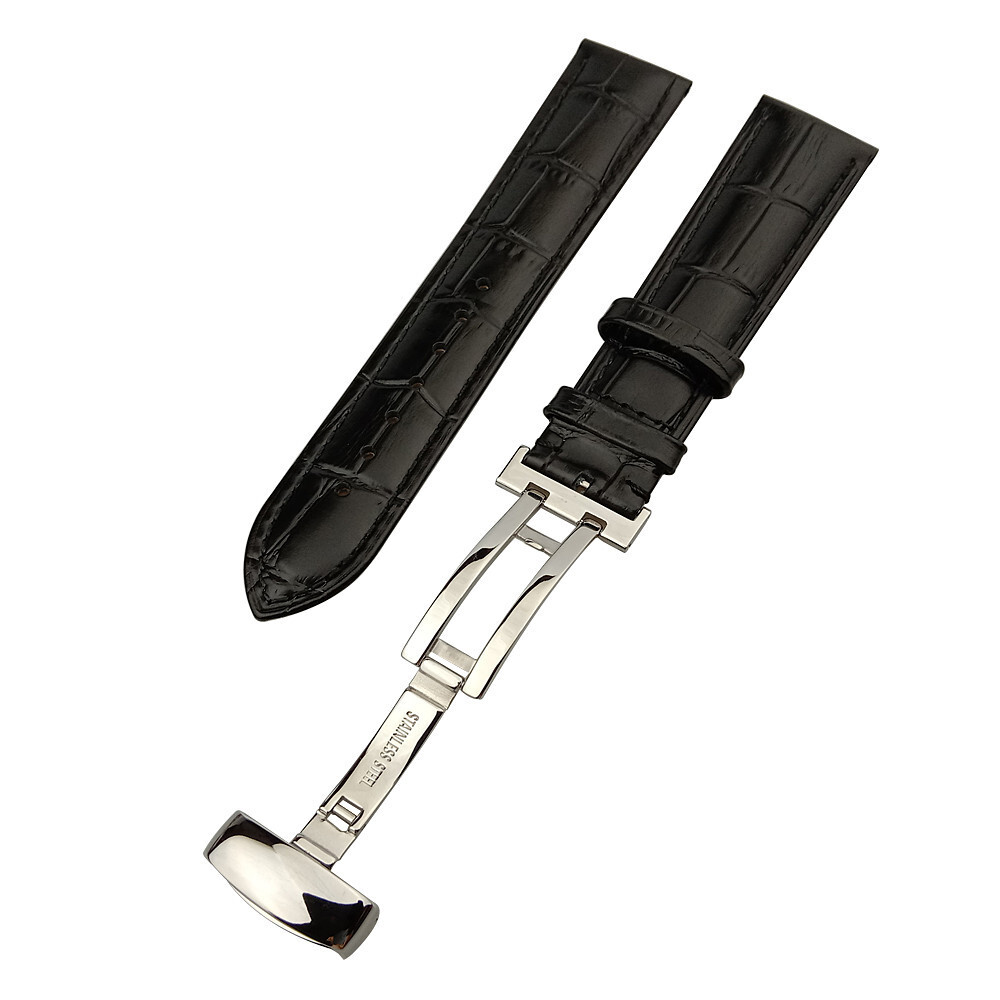 Black And Brown Genuine Leather Watch Strap Band 16 17 18 19 20 21 22 23 24mm