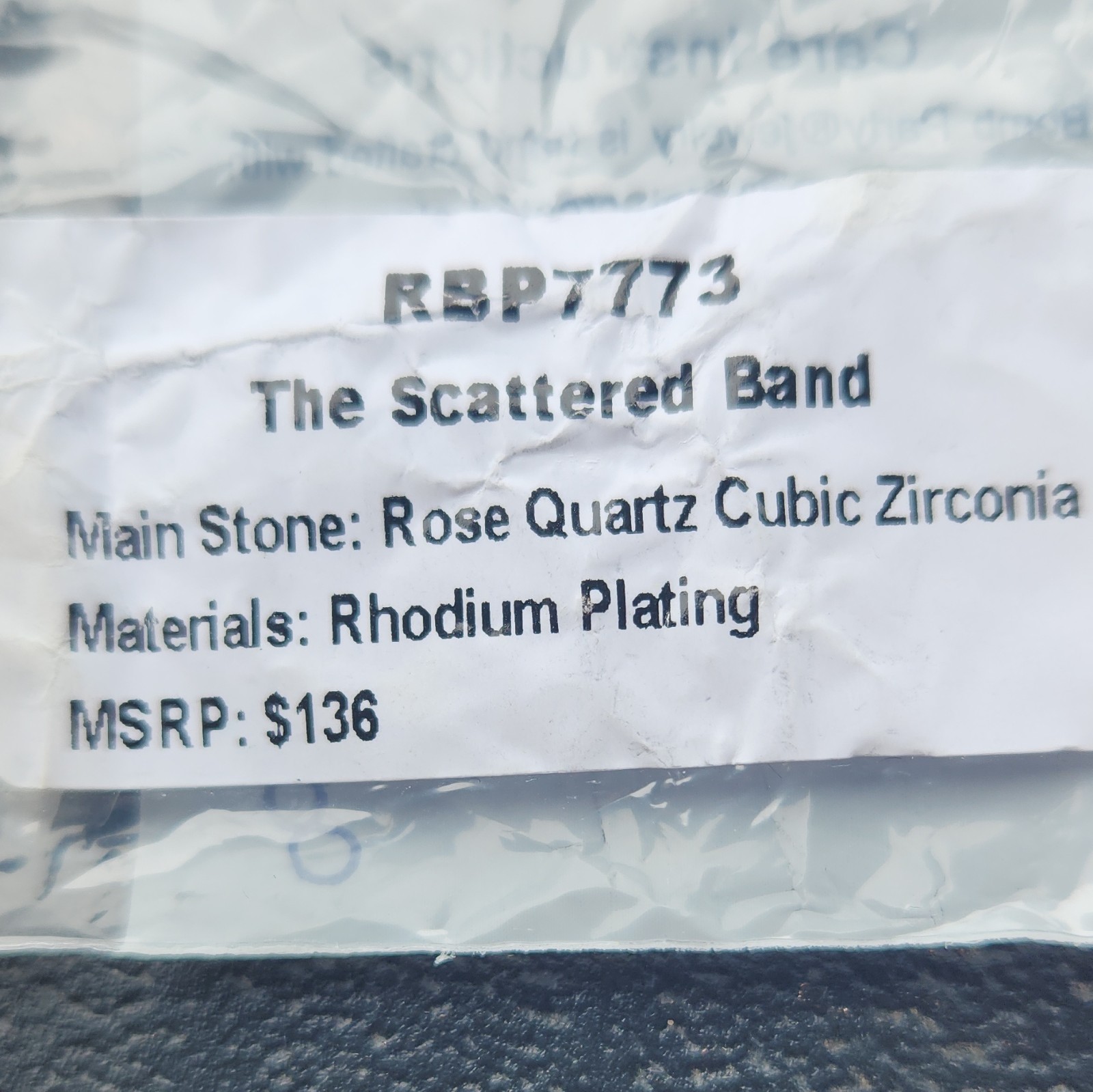 Ring Bomb Party “The Scattered Band” Ring Rose Quartz CZ Rhodium Plated Sz 8