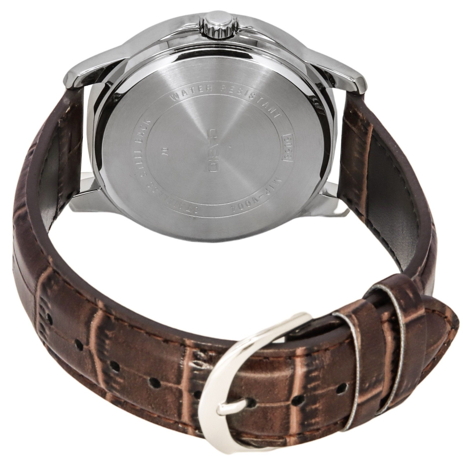 Casio Analog Brown Leather Band Silver Dial MTP-V004L-7C Splash-Proof Mens Watch