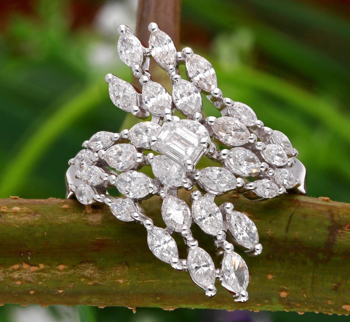 1.50Ct Lab Grown Marquise Diamond Ring 14k White Solid Gold Anniversary Gift