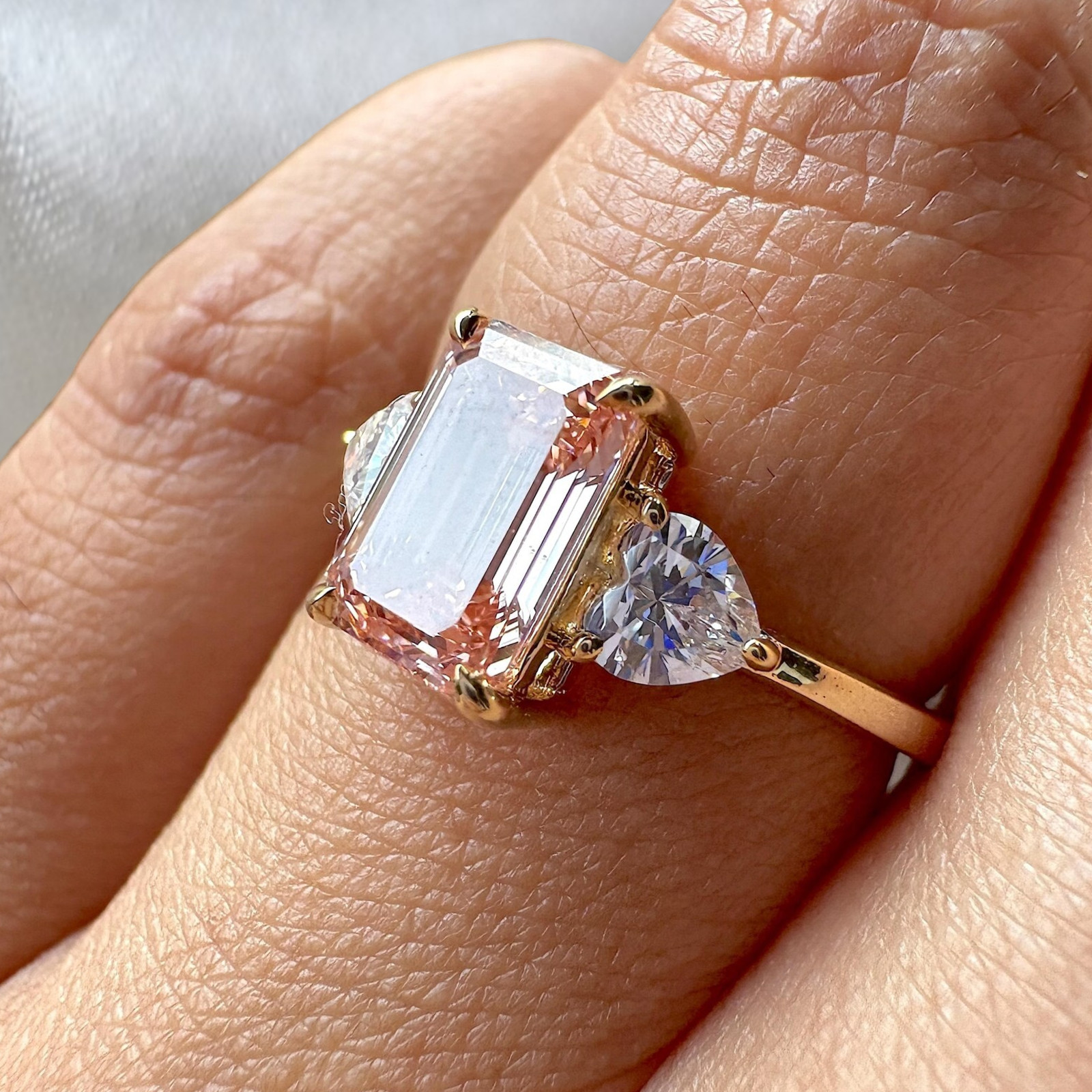 Fancy Intense Pink Diamond Ring Emerald 6.00 Carat IGI Lab Grown 18K Yellow Gold
