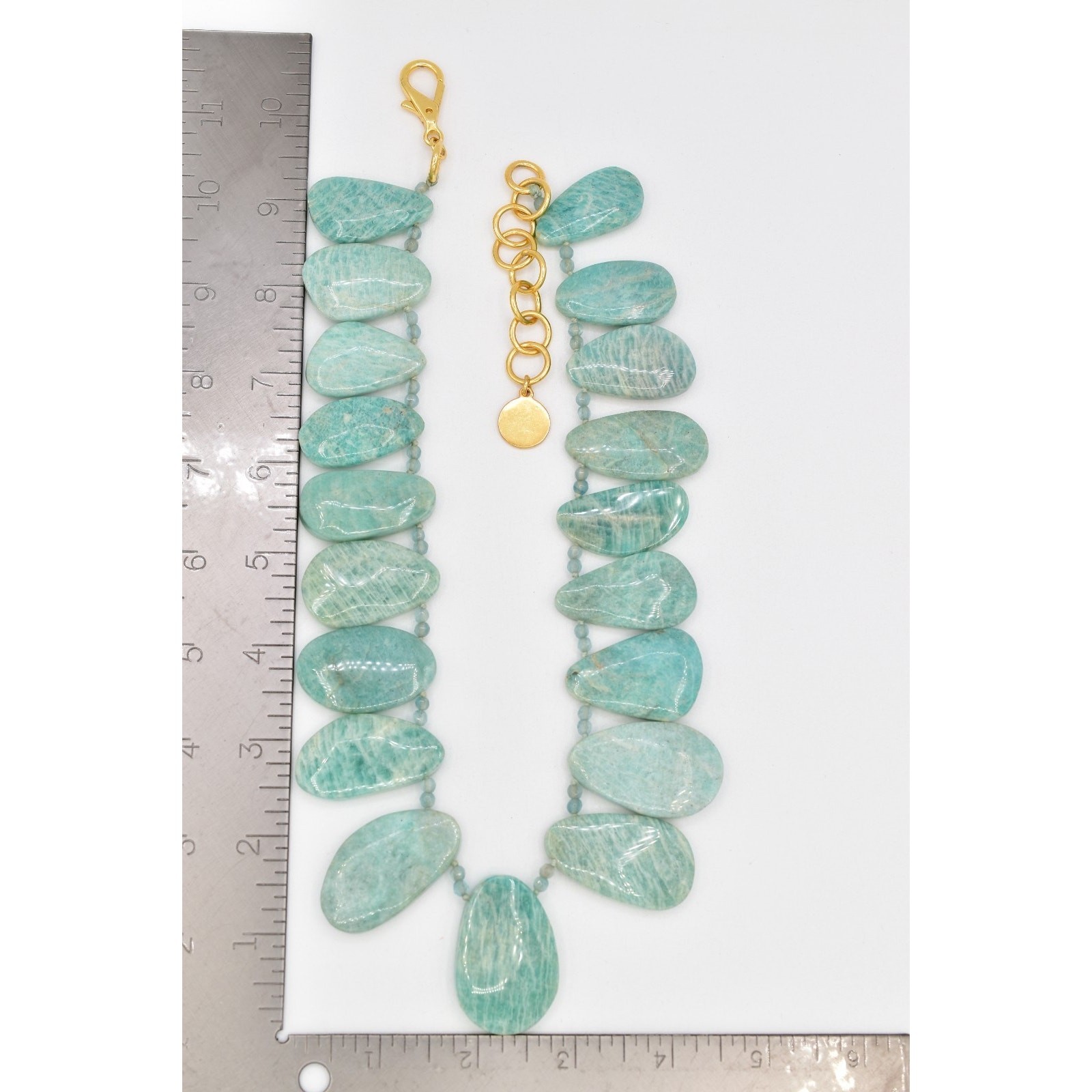 Nest Jewelry Amazonite Petal Necklace Beaded Chunky Aqua Heavy Signed Bin2