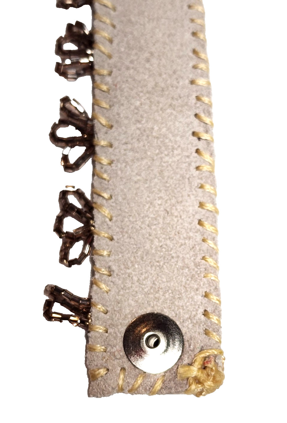 Handmade Cream White Genuine Leather Champagne Glass Beaded Cuff Bracelet Boho