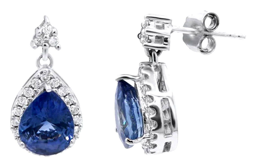 0.96ct Natural Diamond 14k BIS Hallmarked White Gold Sapphire Dangler Earrings