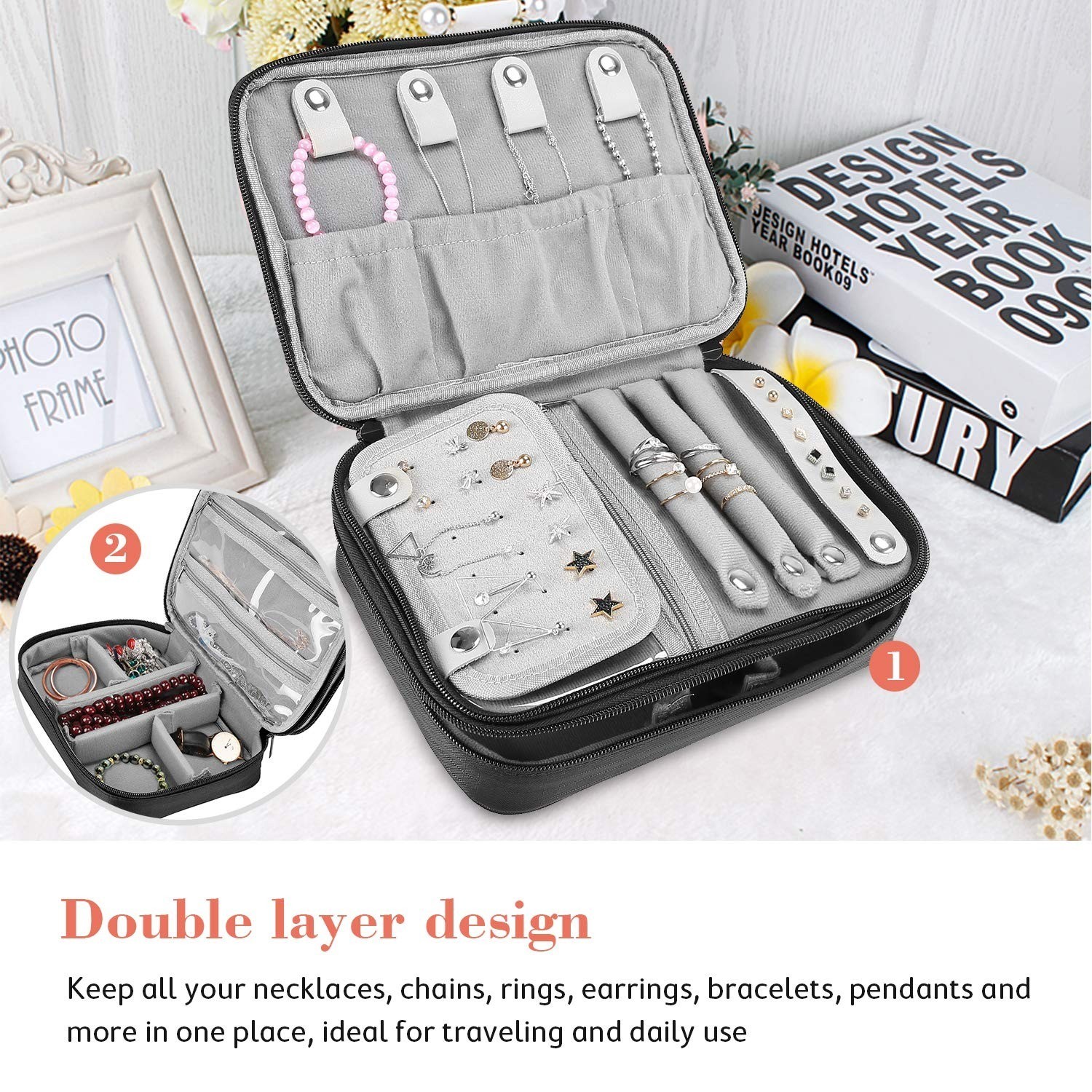 Travel Jewelry Case Organizer Bag, Soft Padded Jewelry Carrying Pouch Portable S