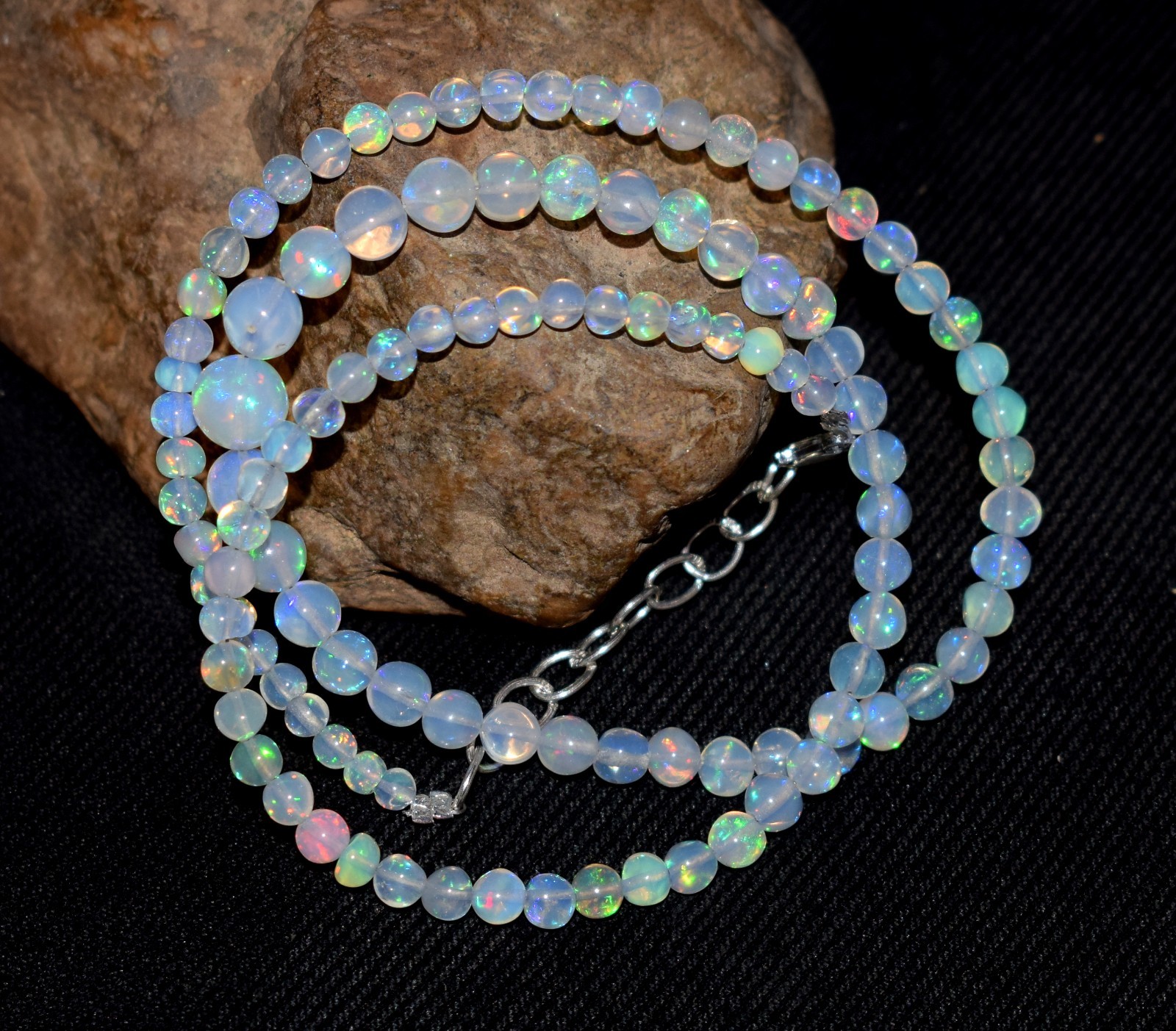 16″Natural Ethiopian Opal Wello Fire Opal Gemstone Beads Necklace Jewelry