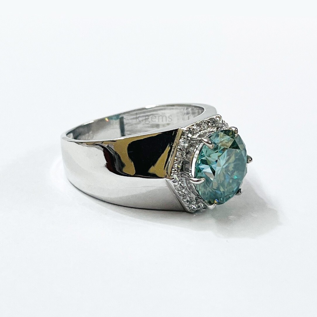5 Ct Blue Treated Diamond Ring in 925 Sterling Silver Heavy Design Certified !