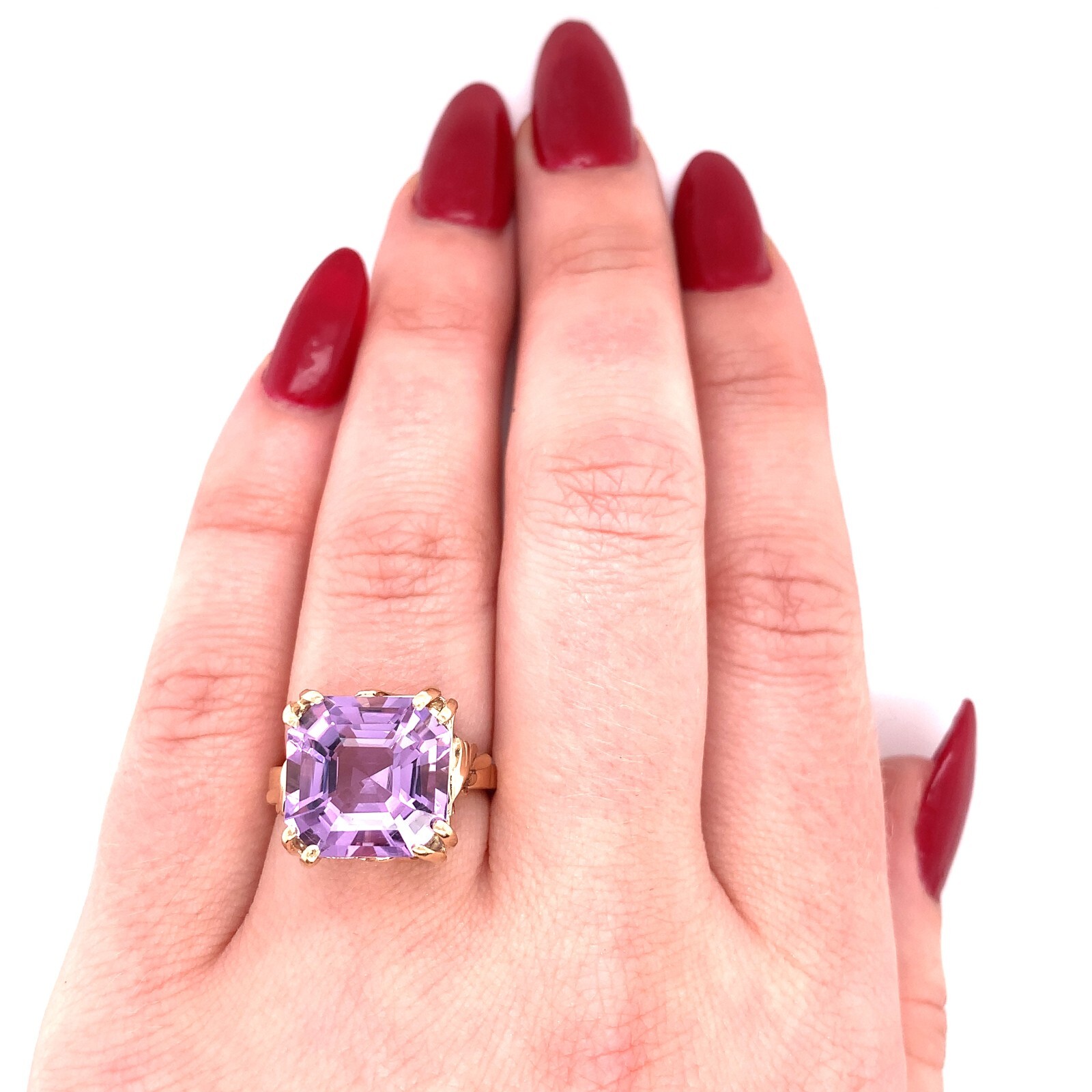 Asscher Cut 7.83ct Genuine Natural Amethyst 14k Yellow Gold Ring (#J5743)