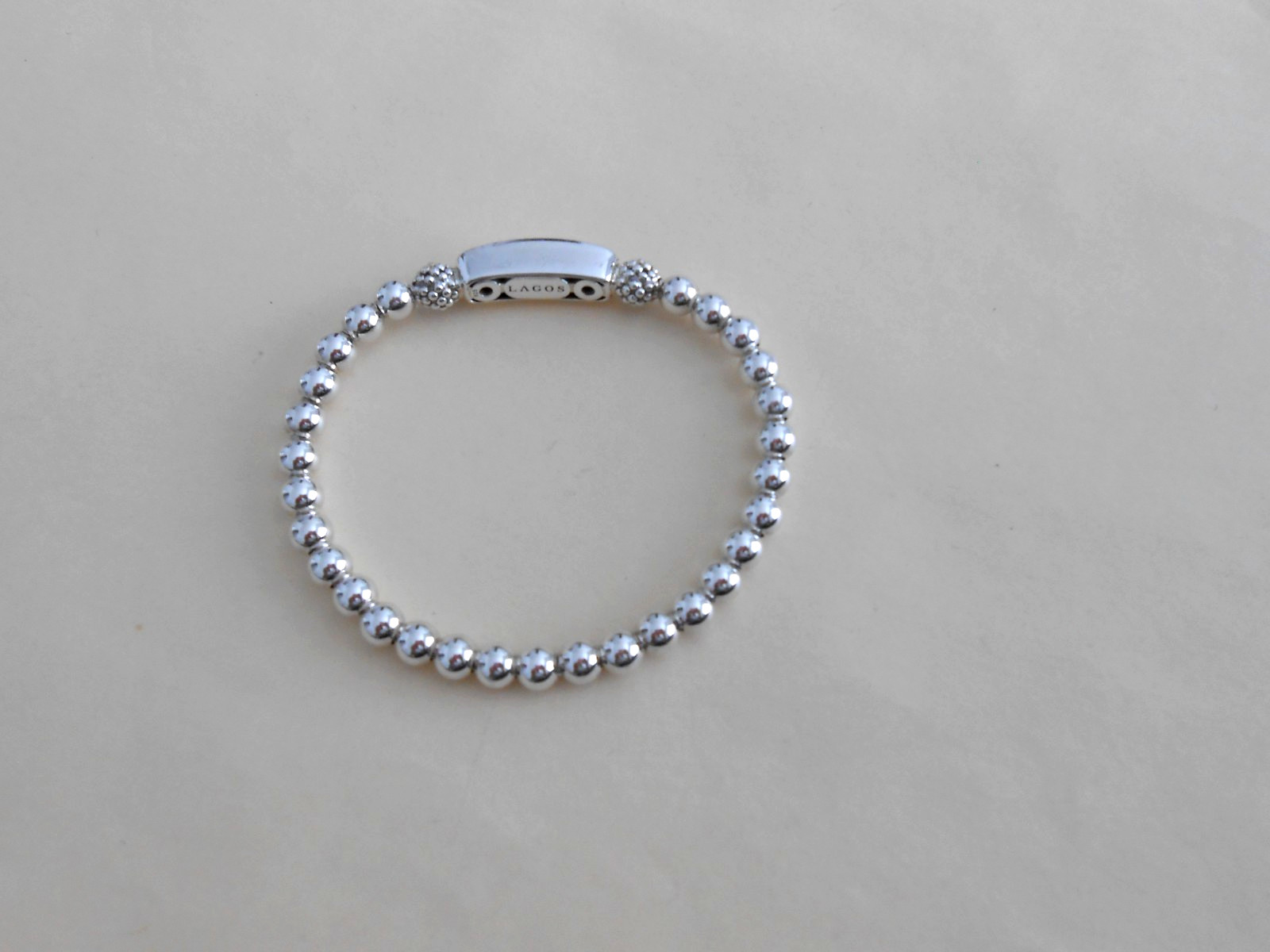 $400 LAGOS Silver 5MM Signature Caviar Mom Stretch Bead Bracelet Size S