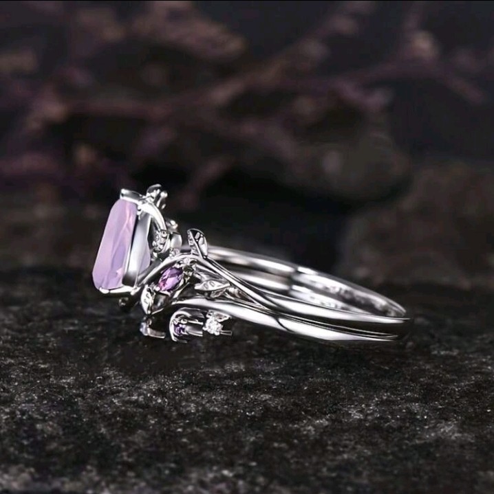 Silver-Plated Zinc Ring Pink CZ With White/Colorless And Purple CZ Size 6