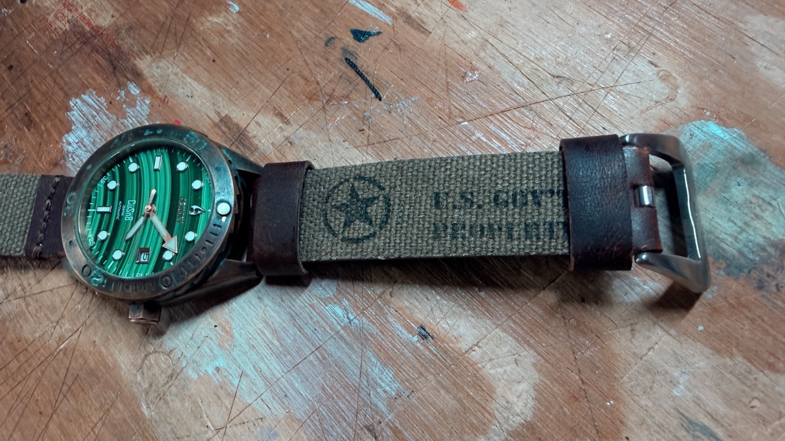 Custom 24 MM Watch Strap US Military Olive Drab Canvas Leather