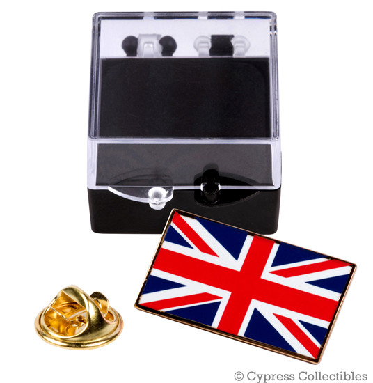 UK FLAG ENAMEL LAPEL PIN GOLD BORDER UNION JACK United Kingdom British TIE TACK