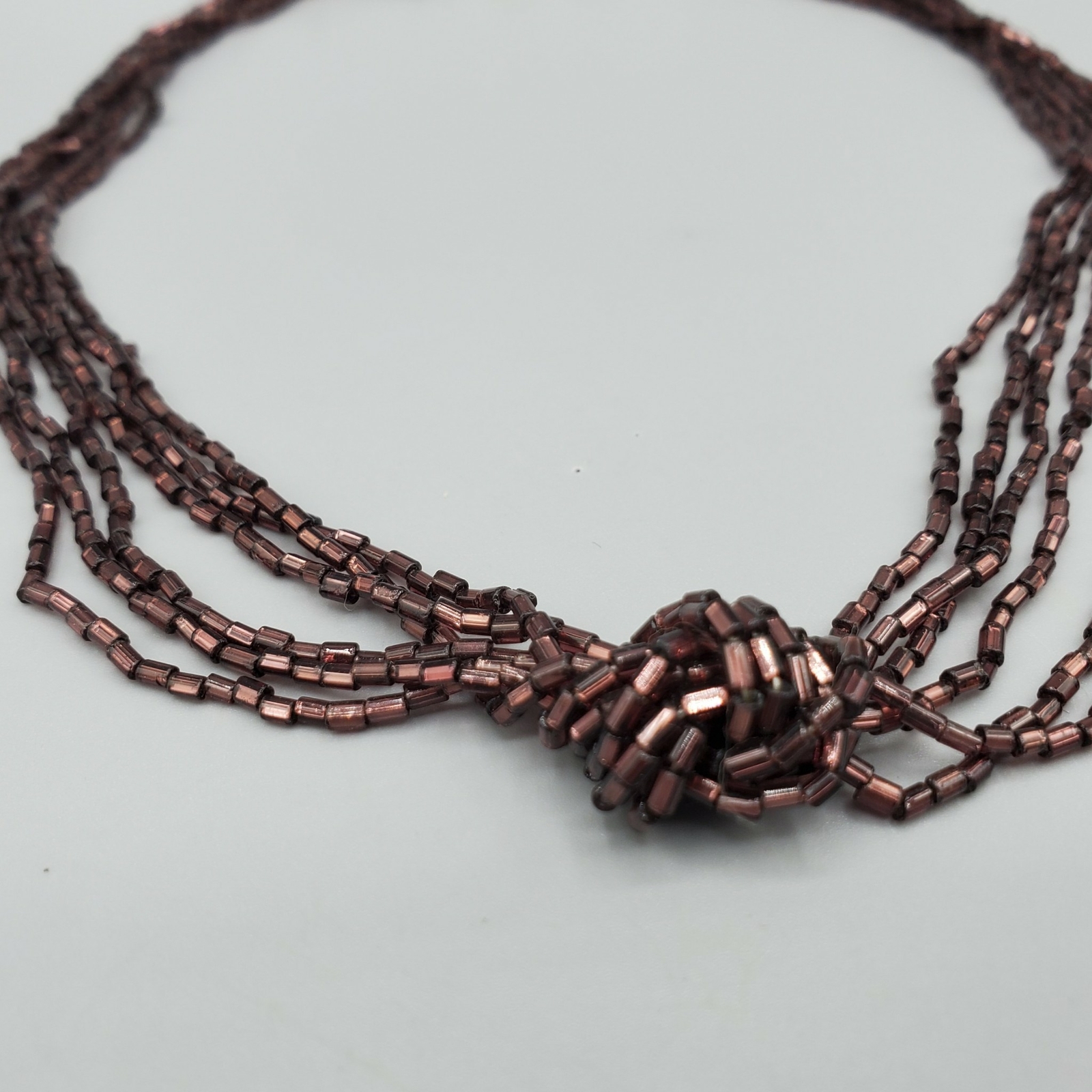 Purple Brown Plum Glass Tube Bead 6 Strand Knot Torsade Necklace 17″
