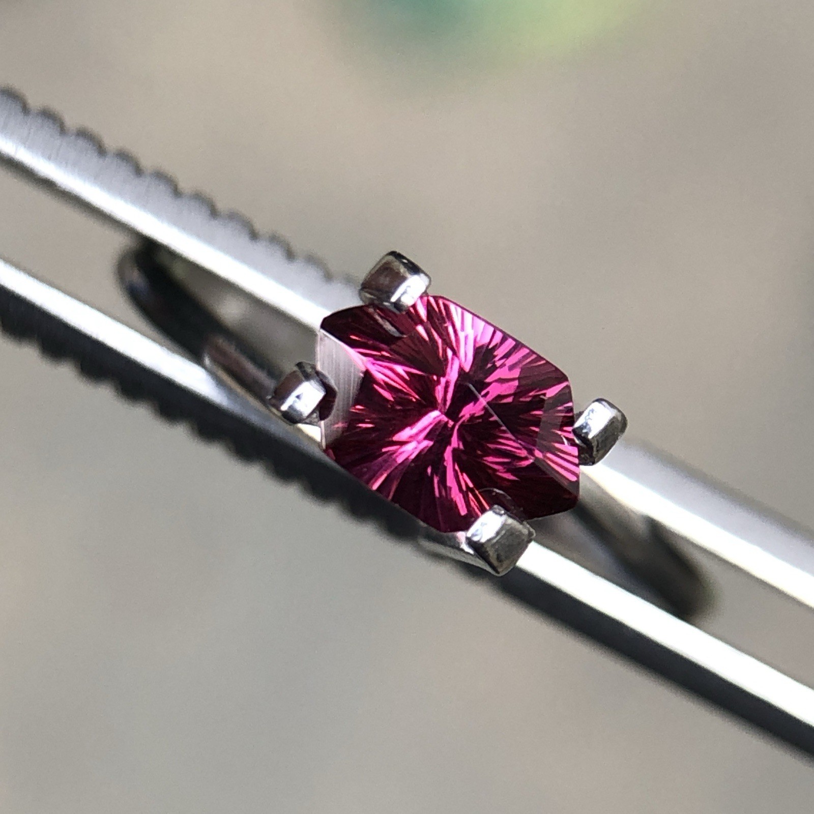 Natural Rhodolite Garnet Sunburst Cut Long Hexagon 8.3mm 1.30 Carat.