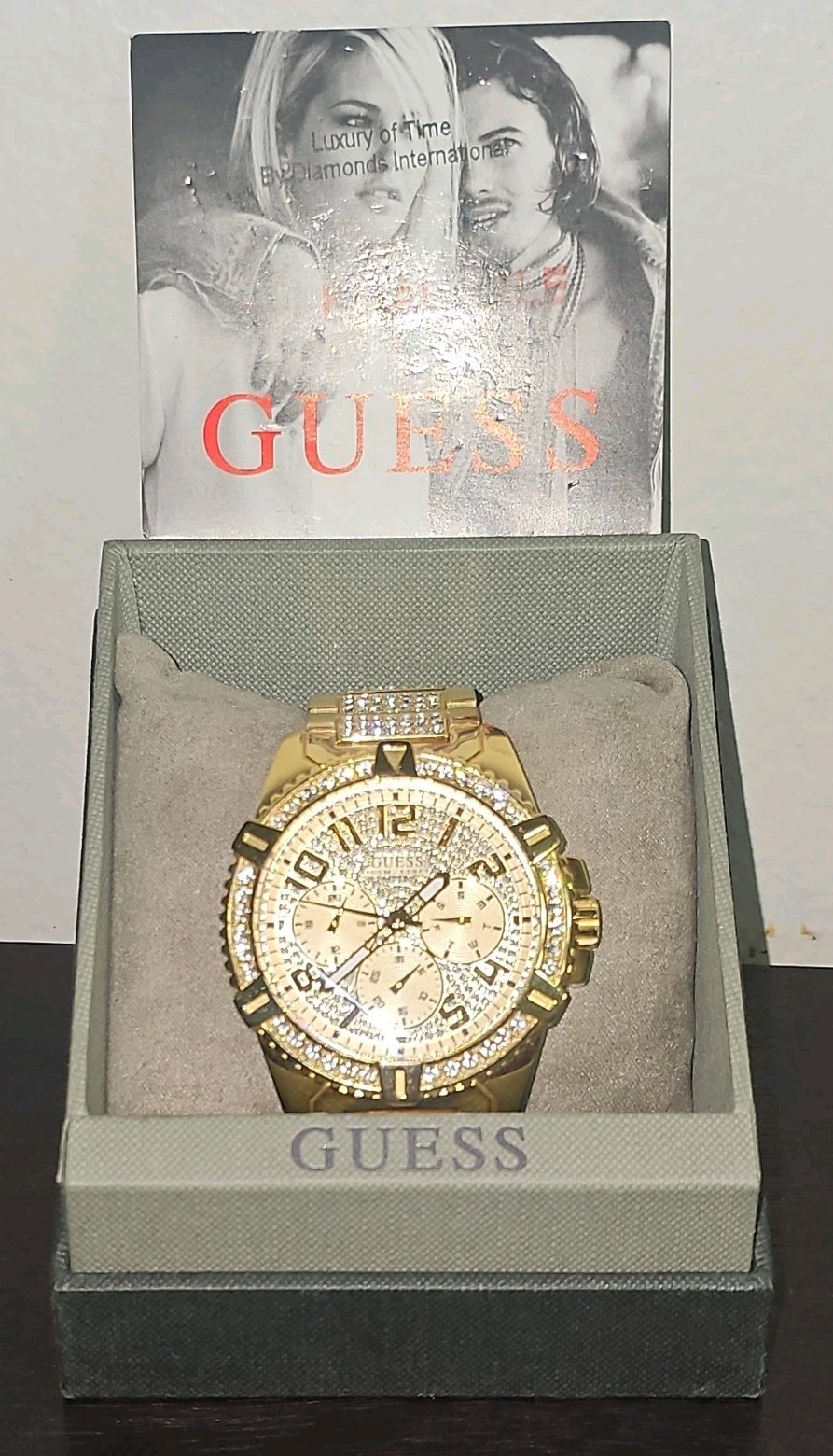 GUESS Waterpro U0799G2 Men’s Gold Tone Crystal Chrono Watch w/ Box – Working