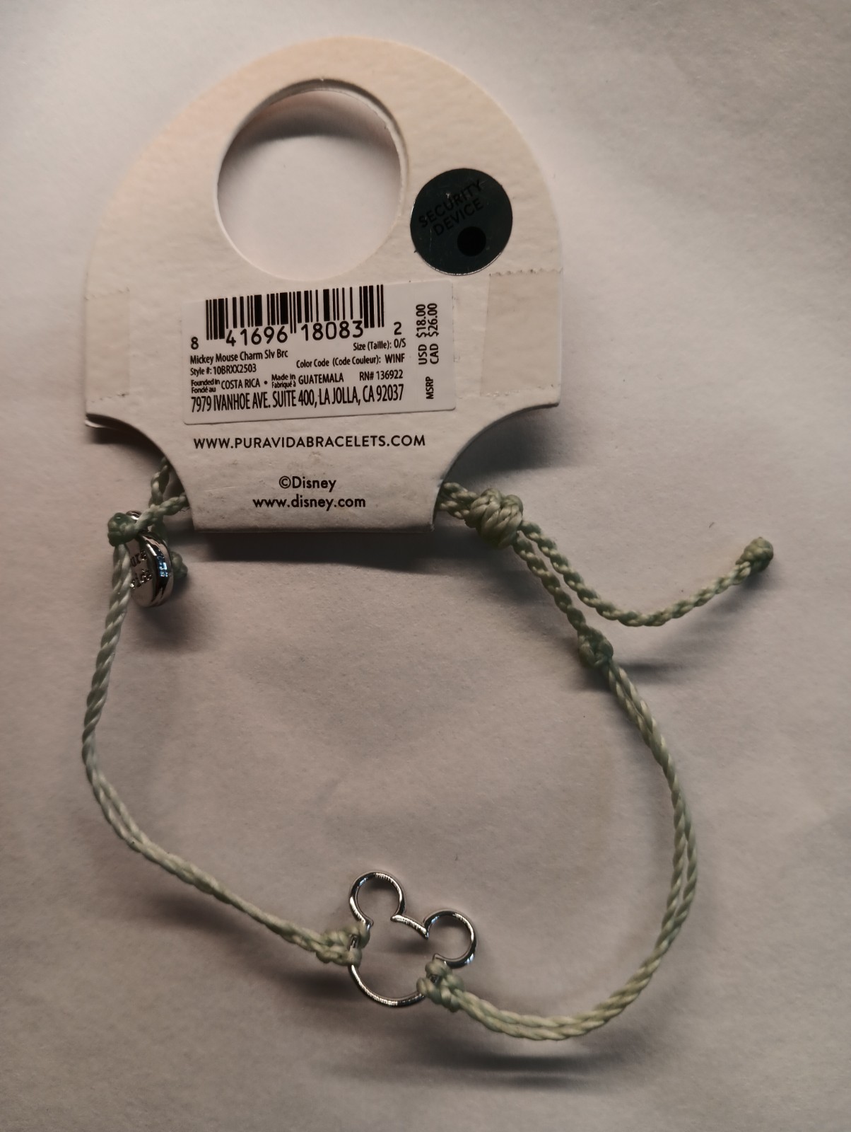 Pura Vida Disney Mickey Mouse Charm Bracelet in Winterfresh Green