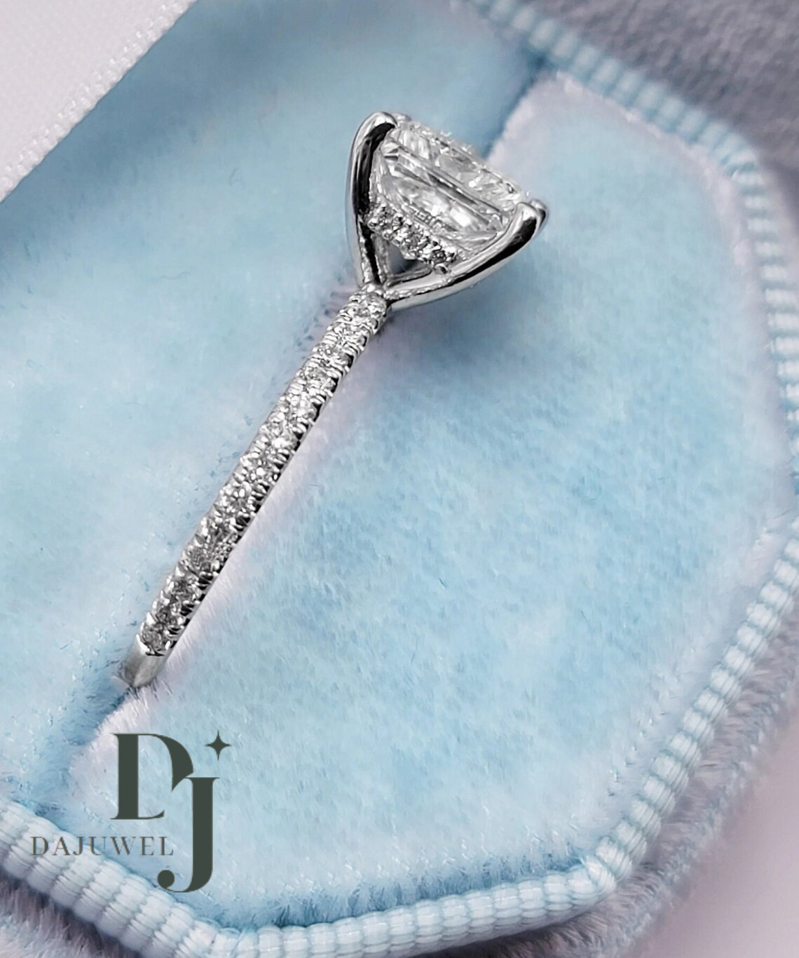 Solid 14k White Gold 2.50 CT Princess Cut Moissanite Hidden Halo Engagement Ring