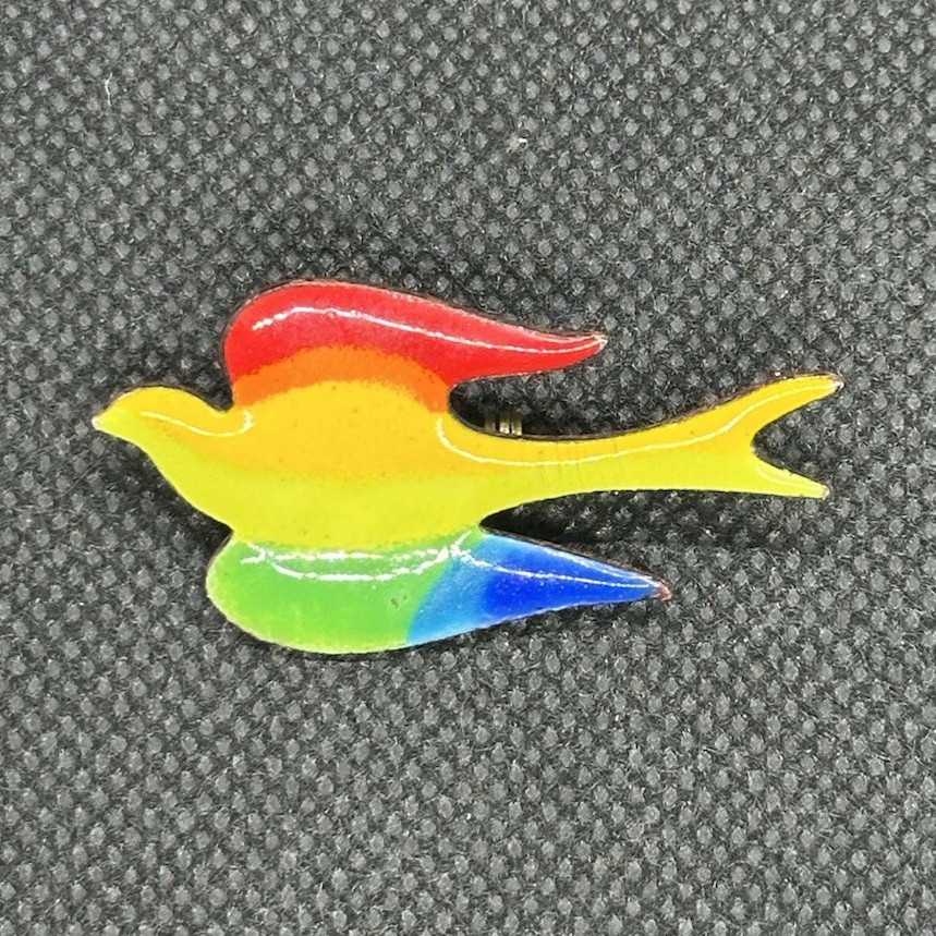 Multicolor Rainbow Enamel Bird Pin Brooch, Birds Theme, 1 3/4 in Length