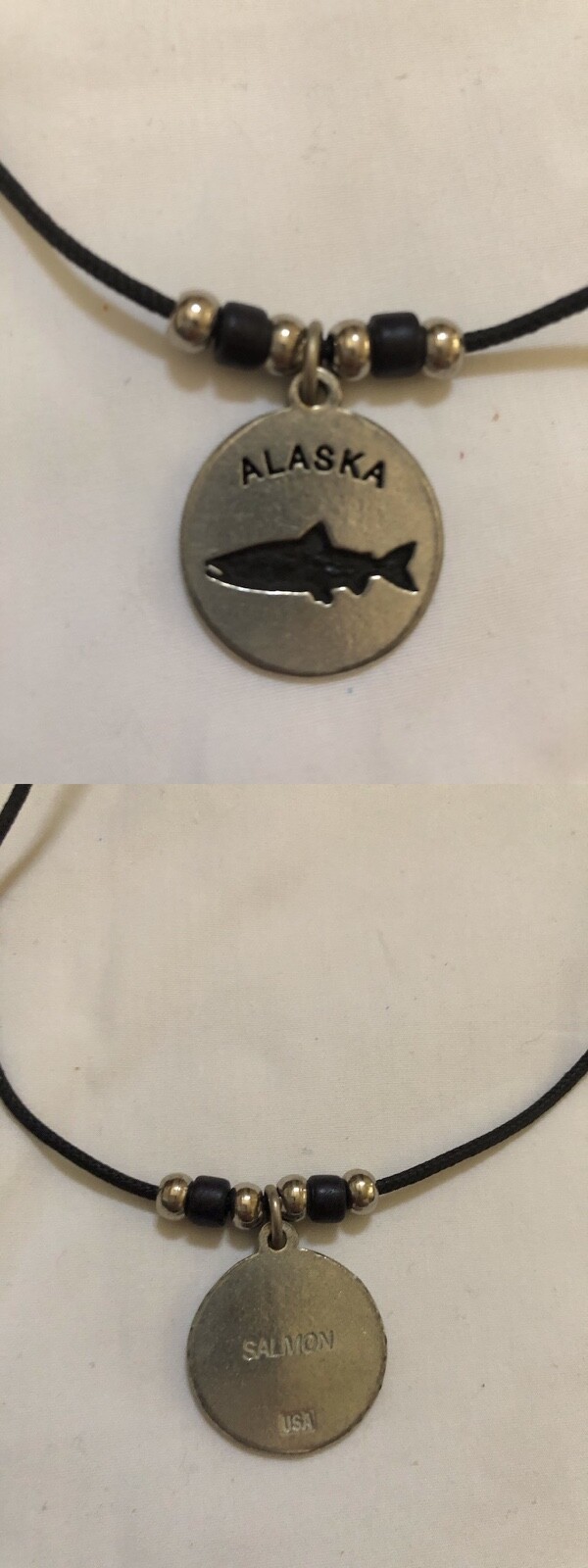 Made in USA Native American Hand Crafted Black Silver Necklace ALASKA New SALMON