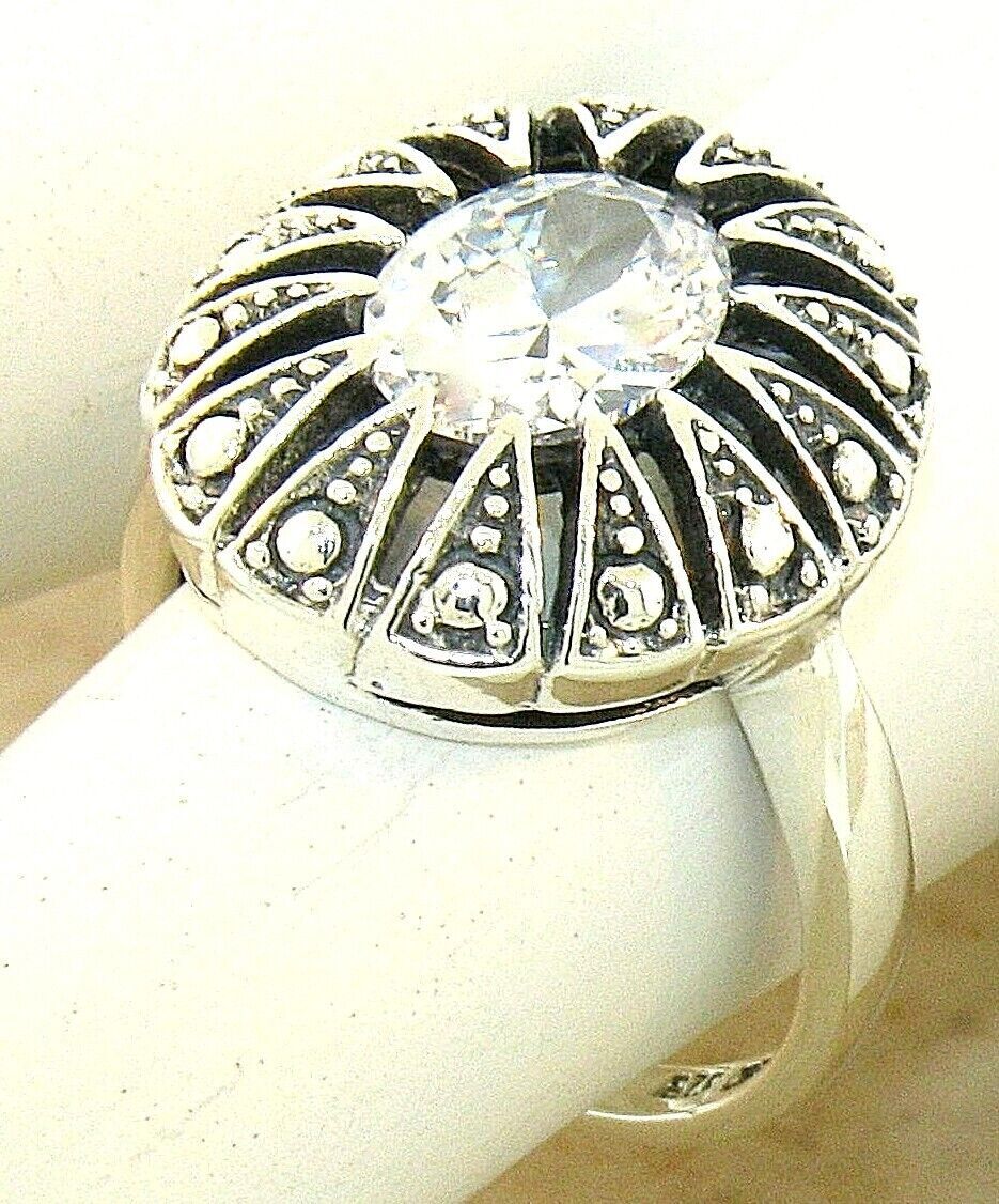 ANTIQUE STYLE 925 SOLID STERLING SILVER CUBIC ZIRCONIA FILIGREE RING #1046