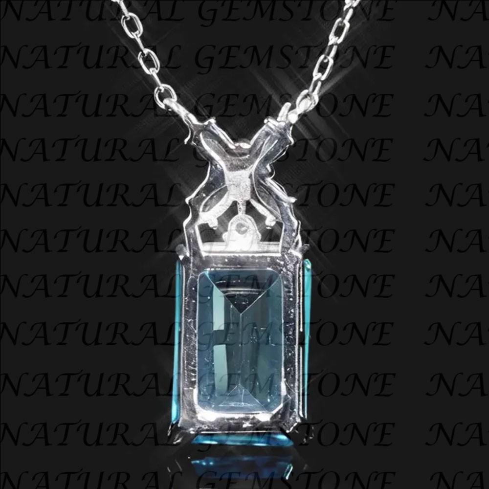 5.20Carat Emerald Shape Natural Topaz and Diamond Pendant 18K White Gold Plated