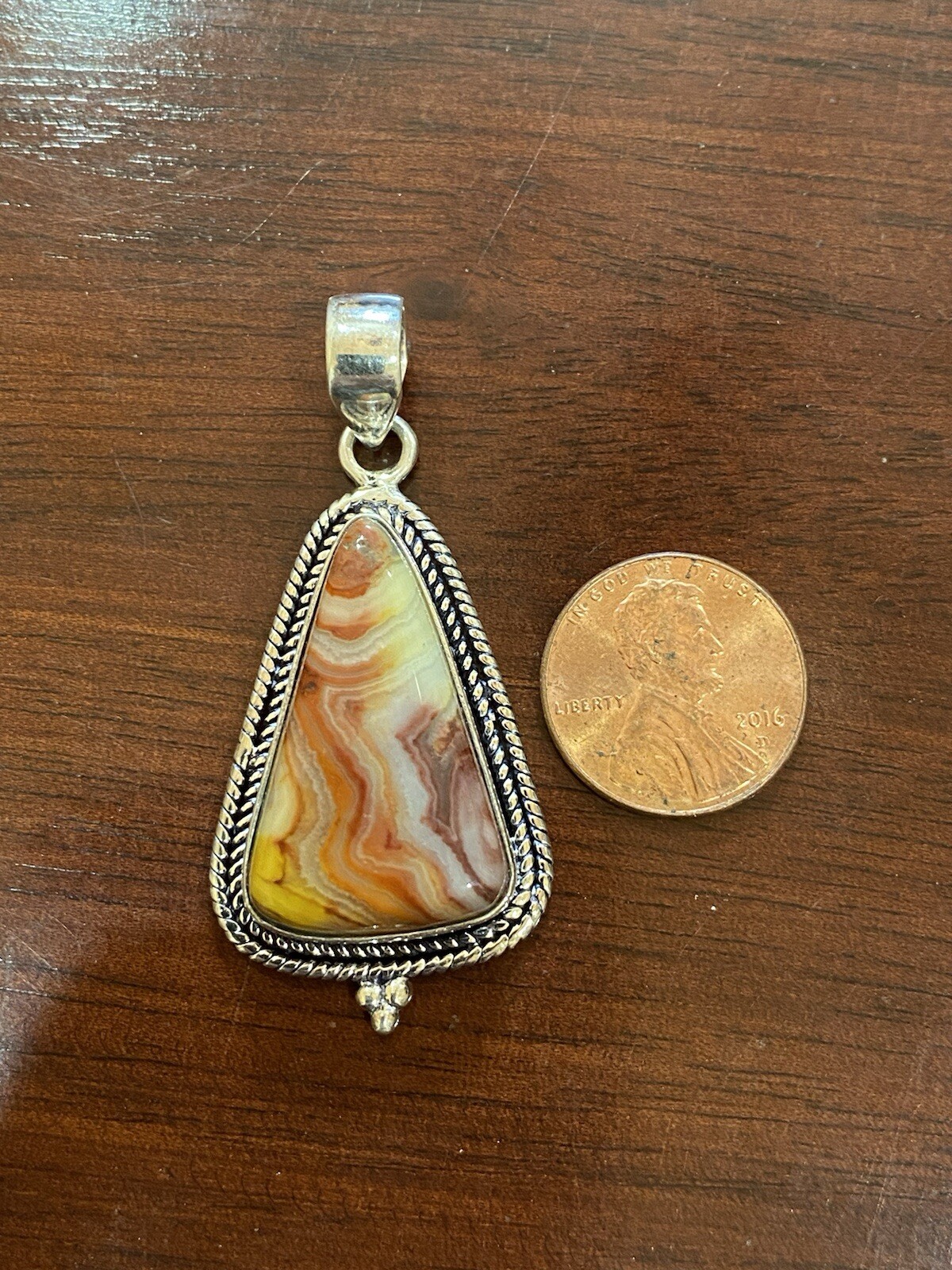 Brown Lace Agate Gemstone Pendant 925 Sterling Silver Handmade 8.8 Grams. 91