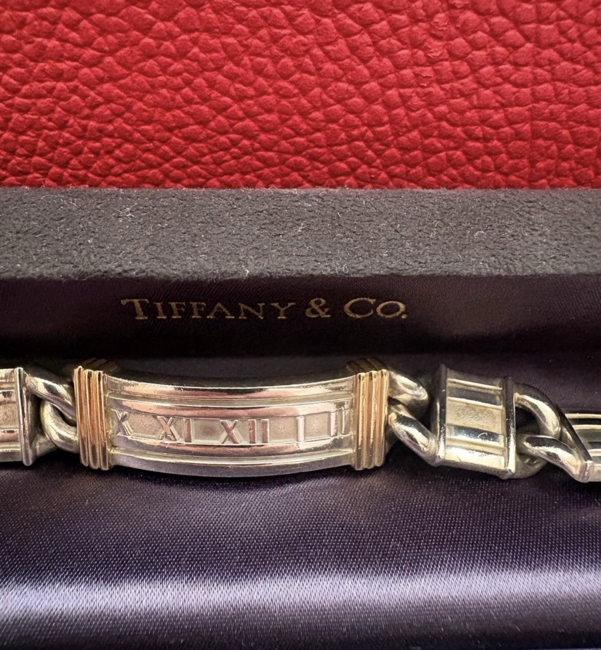 Tiffany & Co. Atlas ID Bar Link Bracelet 925 Sterling Silver Italy Fold Over