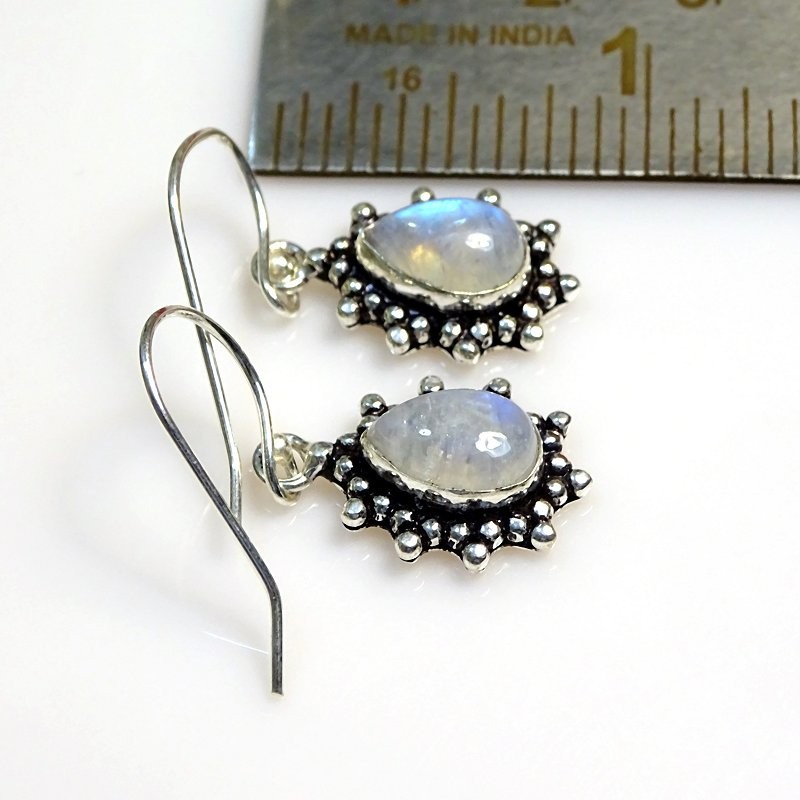Rainbow Moonstone Gemstone 925 Sterling Silver Pear Jewelry Earrings 1.3″ l958