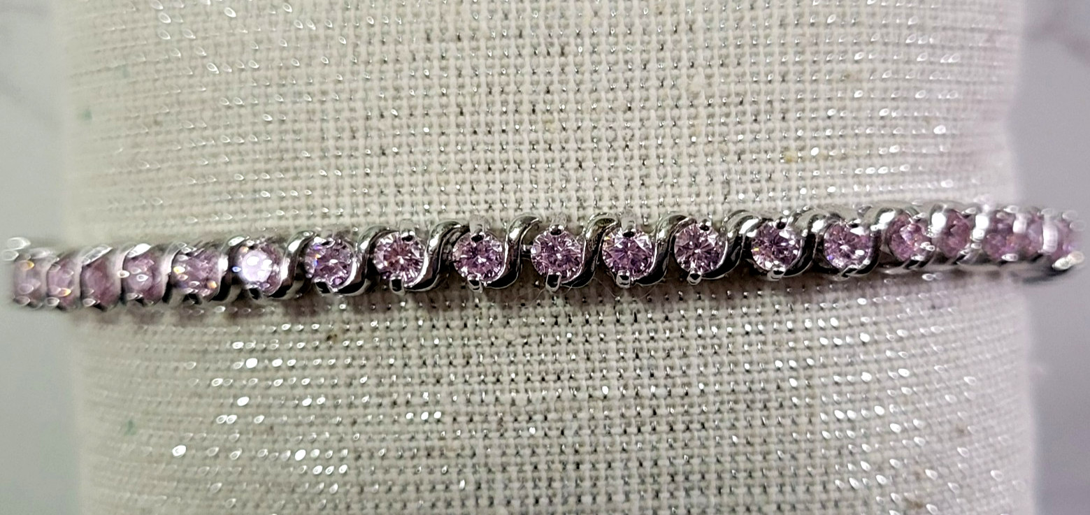 NEW Sterling Silver Tennis Bracelet Pink Topaz DW Thailand 14g