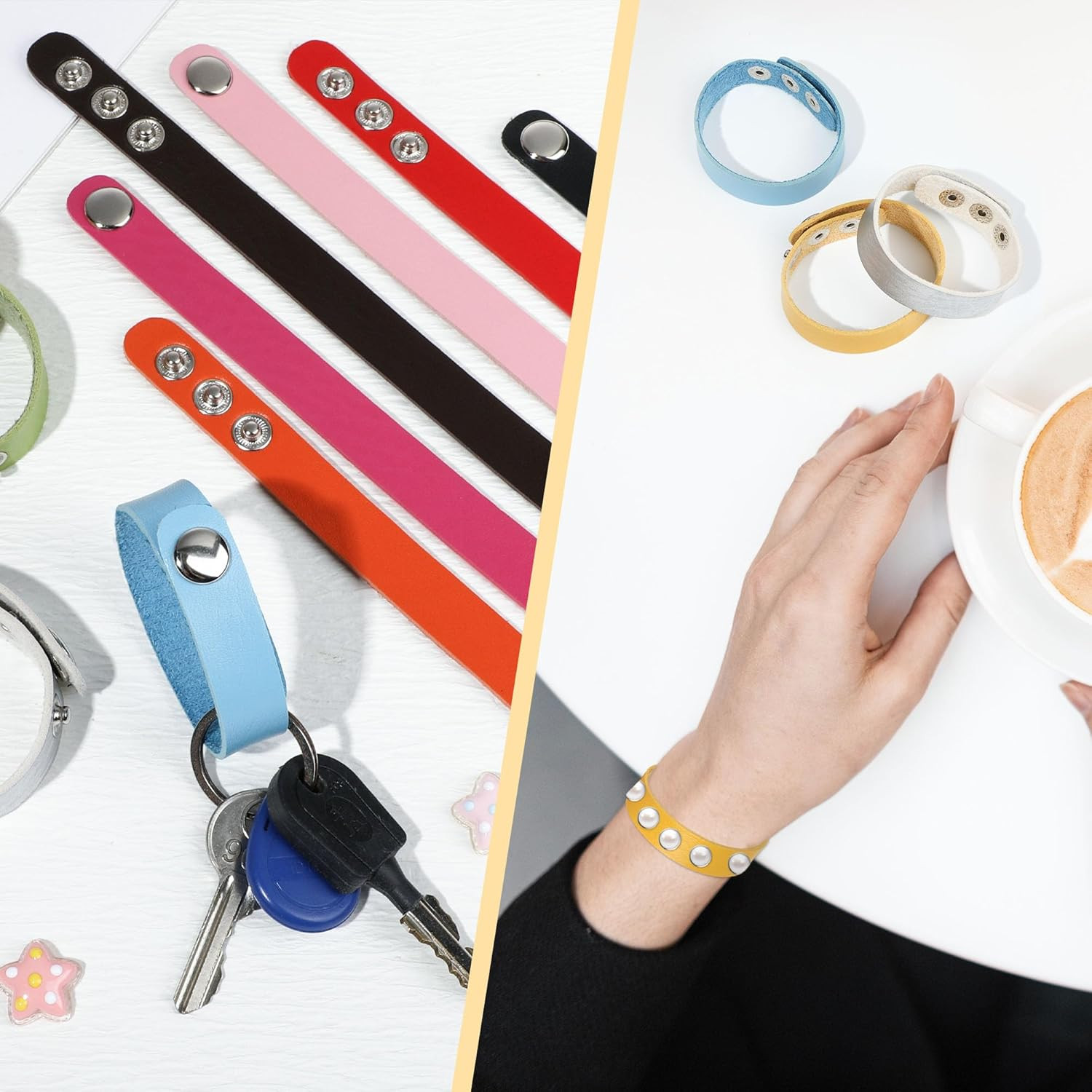 Faux Leather Snap Bracelets Blank Colorful Adjustable Plain PU Leather Wristband