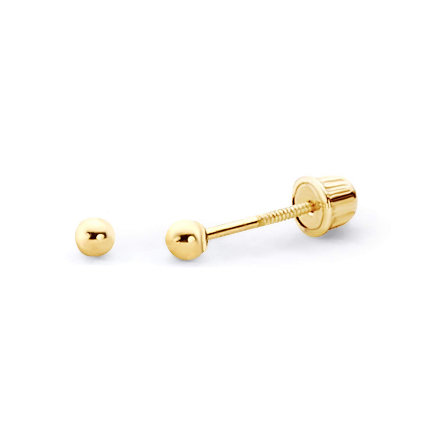 14k REAL Yellow/White Gold 2mm,3mm,4mm,5mm,6mm Ball Stud Earrings with Screw …