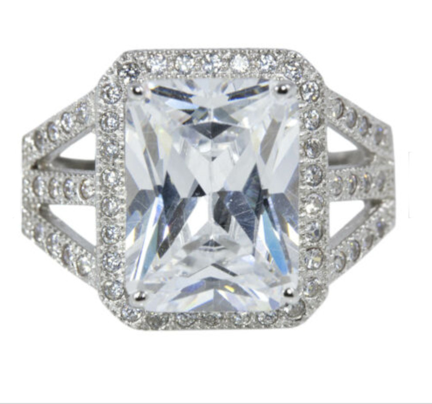 12.5x 9.5mm Radiant Halo CZ Engage Cocktail Ring 925 Sterling Silver Sizes 6 8 9
