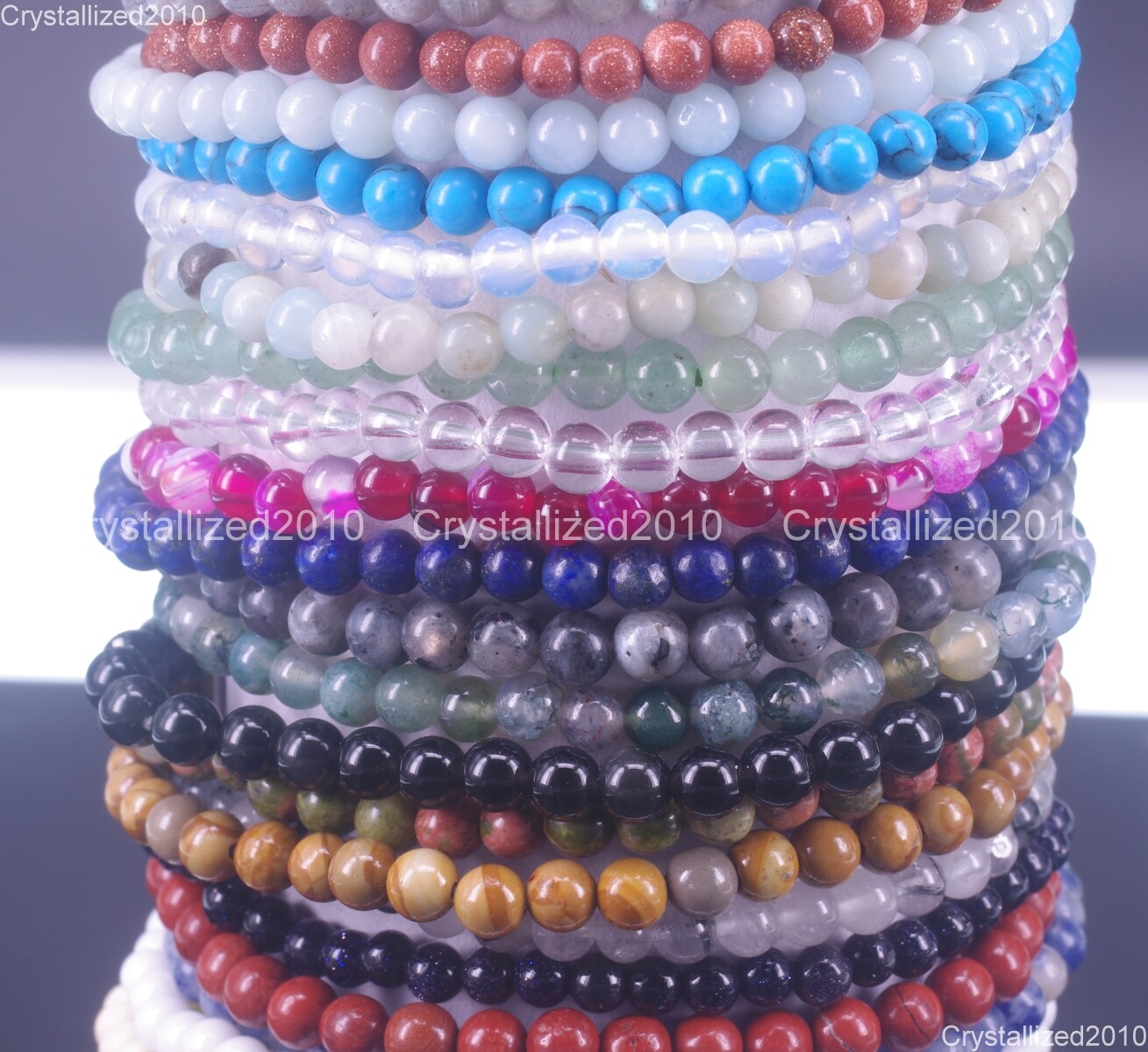 Handmade 4mm Mixed Natural Gemstone Round Beads Stretchy Bracelet Child Size 6″