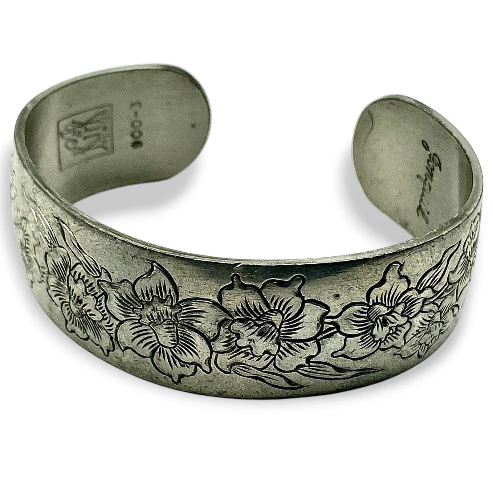 Vintage Signed Kirk Jonquil Solid Pewter CUFF Bracelet Bolivia EUC