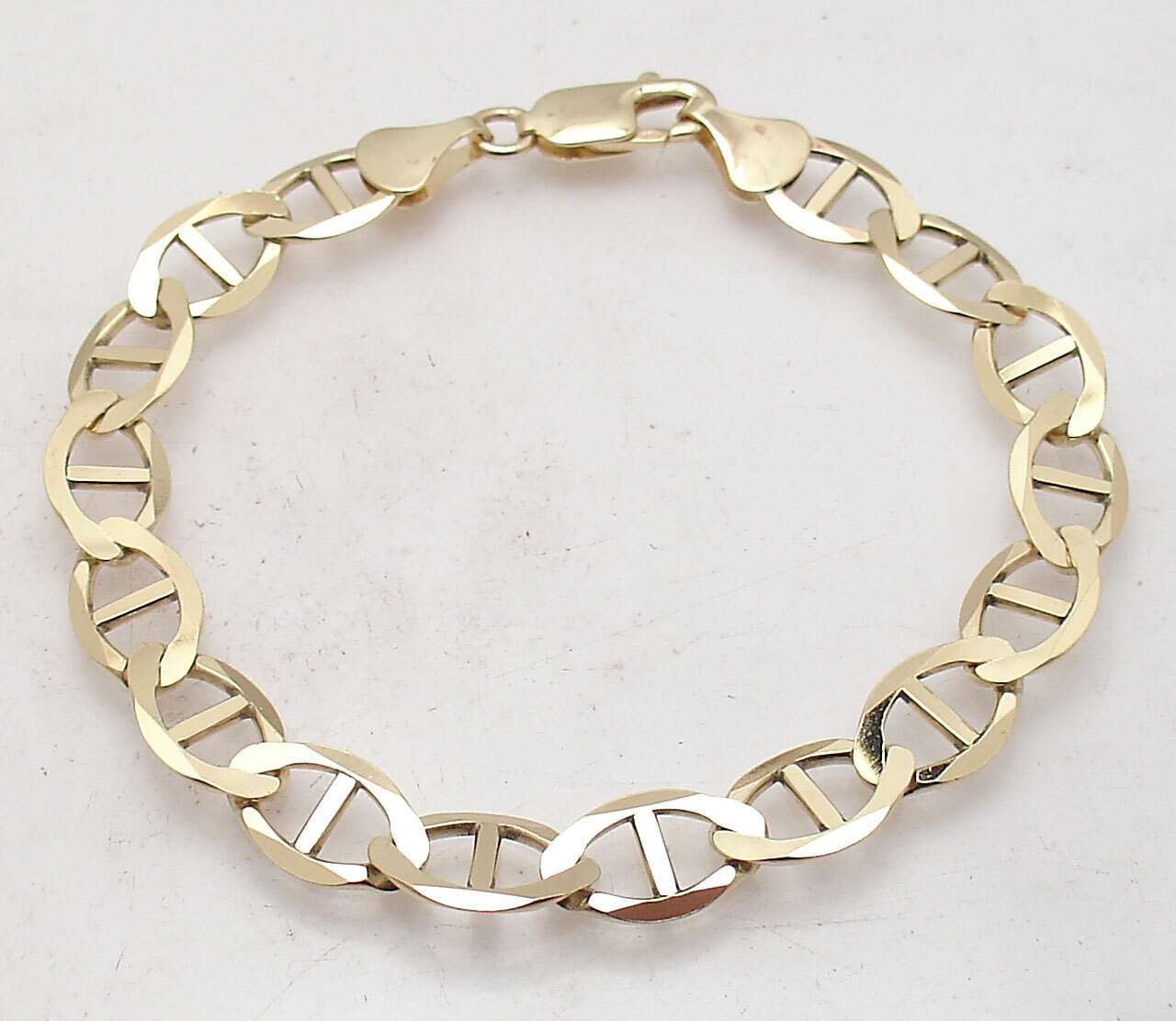 9.2mm Mens Flat Mariner Anchor Link Chain Bracelet Real Solid 10K Yellow Gold